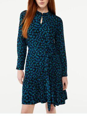 Free Assembly tiered mini dress Medium blue green ruffle